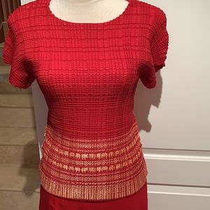 T.U.K.S NWOT.Red/Gold 2-Piece Top/Skirt Outfit.Gold elephant design on s…